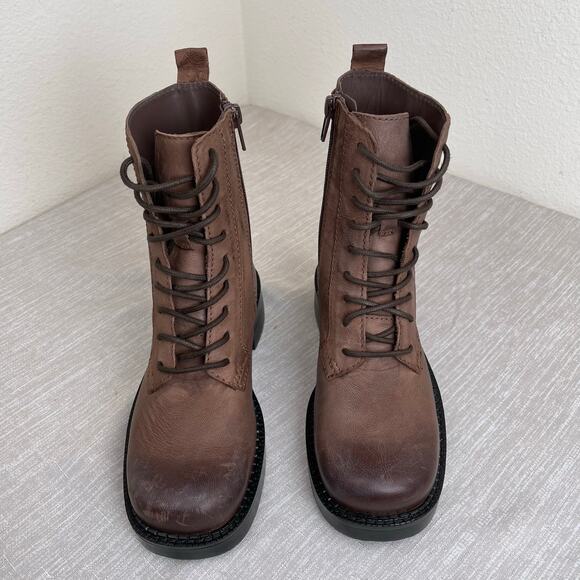 Rare ZARA Kids Brown Combat Boots EU 34 Distressed Lace Up Chunky Lug Sole Zip - Picture 3 of 11